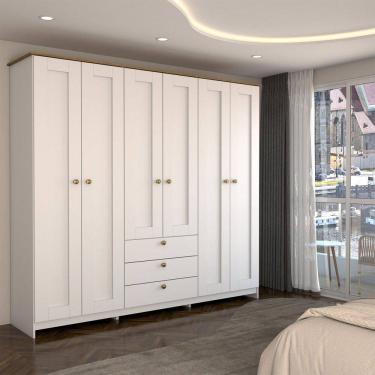 Imagem de Guarda-Roupa Casal Americano 6 Portas 3 Gavetas Branco/Ipê - Panorama Móveis