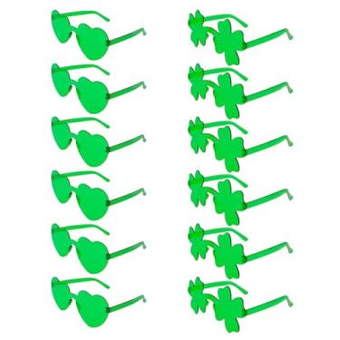 Imagem de AMCAMI 12 pares de óculos de sol em forma de coração para mulheres, óculos coloridos em forma de coração, lembrancinhas de despedida de solteira, Trevo verde de quatro folhas e óculos de sol, M