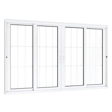 Imagem de Janela de Correr Alumínio Central 2 Folhas Móveis 2 Fixas com Grade Lu