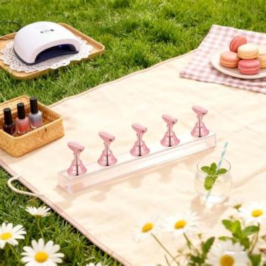 Imagem de Suporte de arte de unhas com base magnética, suporte de unha de 5 peças para conjunto de suporte de exibição pressionável, ouro rosa e coleção de cores rosa