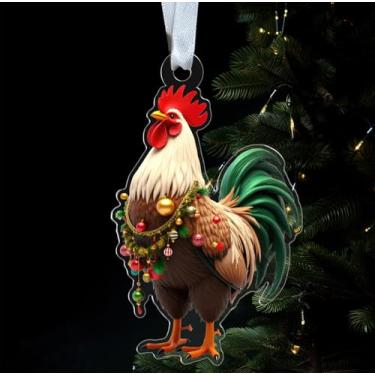 Imagem de Enfeite de Natal de galinha - ornamentos em forma de frango - animal de fazenda - presente para fazendeiro - lembrança de feriado de acrílico - decoração de árvore de Natal