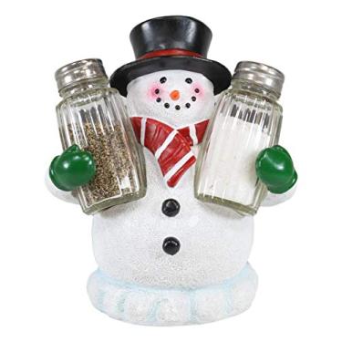Imagem de Ebros Gift Natal Inverno Papai Noel Frosty O boneco de neve com tampa preta suporte de sal e pimenteiro de vidro Estatueta tempero alegre acento festivo barra de cozinha decorativa 16 cm A