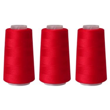 Imagem de KEPYDRMTF Conjunto de cone de linha de costura, pacote com 3 fios Serger, 3000 metros cada, linha multiuso para costura, acolchoamento, máquinas, overlock, Merrow e bordado à mão (vermelho * 3)