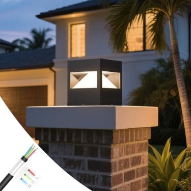 Imagem de MVBT Poste de luz ao ar livre, luzes de pilar de 25 cm com fio rígido, lâmpada de coluna à prova d'água elétrica, lanterna de deck de cerca moderna 3000K LED iluminação de paisagem de pátio para