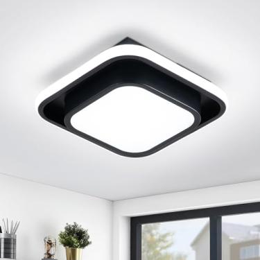 Imagem de Sovinzert Luminária de teto quadrada moderna para corredor, lâmpada de teto moderna de 30 cm, luz de teto LED 6000K, iluminação de teto preta para sala de estar, varanda e quarto