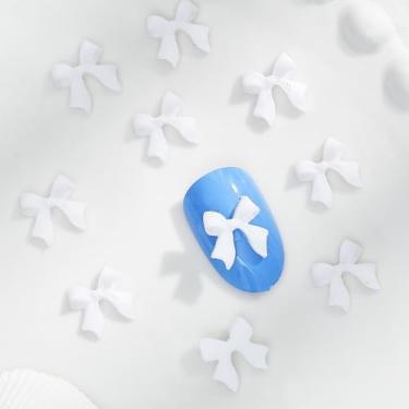 Imagem de 100 peças de pingentes de laço de metal para unhas, laço de fita branca 3D pingentes de unhas, laços fofos arte de unhas berloque acessórios DIY