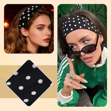 Imagem de Bandana feminina vintage de bolinhas preta e branca com bolinhas, faixa de cabelo elástica para ioga para cabelo curto e longo para mulheres, faixa de transpiração elástica para spa esportivo