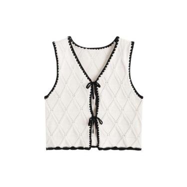 Imagem de Colete Verdusa Old Money, gravata borboleta de crochê, branca, feminin