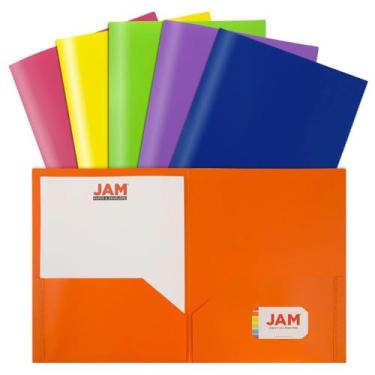 Imagem de JAM PAPER Pastas POP de plástico com 2 bolsos - Pastas escolares duráveis - Cores primárias sortidas - 144 pastas/caixa a granel (24 pacotes sortidos de 6)