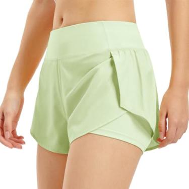 Imagem de Shorts de corrida femininos 2 em 1 com bolso, cintura larga, forro de camada, descanso, esporte, ioga, fitness, treino, atlético, academia, casa, roupas esportivas