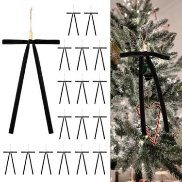 Imagem de CEELGON 18 peças de laços de veludo preto para decoração de árvore de Natal com contas de madeira e guirlanda de juta 12 x 18 cm para decoração de casa de Natal (preto)