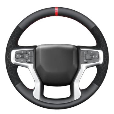 Imagem de MEWANT Capa de volante costurada à mão para Chevrolet Silverado 1500 2019-2024/Silverado 2500 2020-2024/Silverado 3500 2020-2024/Blazer 2019-2024/Suburban 2021-2024/Tahoe