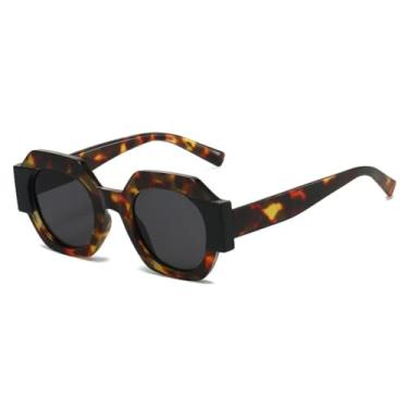 Imagem de VFDHN Óculos de sol femininos de duas cores, estilo polígono, vintage, laranja, degradê, uv400, masculino, punk (preto leopardo)