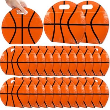 Imagem de 24 sacos de lanche de basquete com alças reutilizáveis seladas em pé, lembrancinhas de festa com tema de basquete, suprimentos de aniversário para prática de equipe/dia de jogo, presentes para amantes