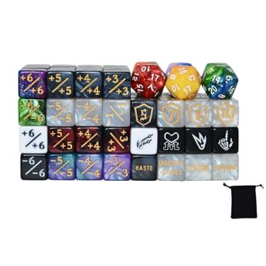 Imagem de StarMall 90 Pieces MTG Counter Dice Plus 1 Tokens Life Token Dice Set +1/-1 Counters Keywords Counters Dices D6 Dice Bulk with Pouch for Magic The Gathering. Card Game Accessories, TCG, CCG