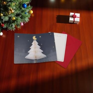 Imagem de 1 conjunto de cartão de felicitações de Natal árvore de neve de Natal com papel envelope preto azul branco 16 x 10 cm