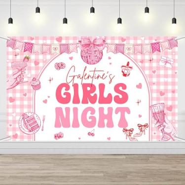 Imagem de AIBIIN Galentine's Day Backdrop Galentine's Girls Night Banner Pink Coquete Decorações de festa para o dia de Galentine, noite das meninas, aniversário 179,8 x 110 cm