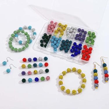 Imagem de MINIMISSMIANYC Kit de fabricação de joias com 100 peças de contas de strass, 10 mm, contas redondas de argila brilhante, bola de discoteca, colar de beisebol, pulseiras, brincos, chaveiro, bolsa