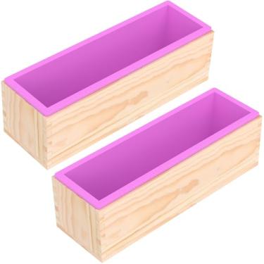 Imagem de Conjunto de ferramentas artesanais de sabão de silicone de 1,162 g com caixa de madeira, kit de moldes retangulares para pão de sabonete, flexível e antiaderente, fácil de desmoldar para entusiastas