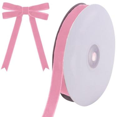 Imagem de Tsorode Fita de veludo rosa de 10 metros para árvore de Natal, fita de Natal de veludo de 1,5 cm para embrulho de presente, artesanato, guirlanda de laço, decorações de férias (rosa)