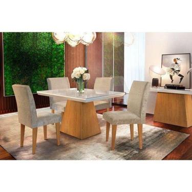 Imagem de Sala de Jantar Completa Luna Vidro 120Cm + 4 Cadeiras Imbuia Capuccino Chocolate