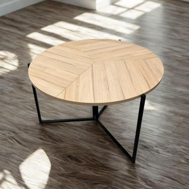 Imagem de Mesa Redonda Dobrável 1.20m Amadeirado Claro Mdf 25mm E Ferro Acomoda 6 Pessoas