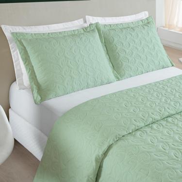 Imagem de Cobre Leito 200 Fios Bordado ágata Casal Padrão 03 Peças - Verde