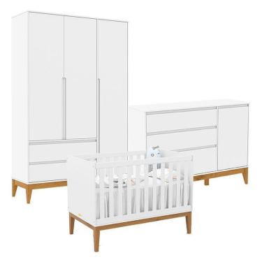 Imagem de Quarto De Bebê Nature Clean 3 Portas Com Berço Unique Branco Soft Eco Wood – Matic