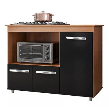 Imagem de Balcão Para Cooktop Bocas 3 Portas Armário De Cozinha Ana - Ssx Multicoisas Savana-preto