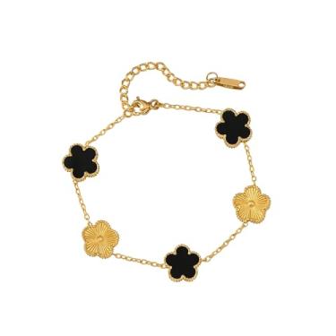 Imagem de Pulseira feminina de trevo banhada a ouro 18K - Pulseira de flores de quatro folhas de aço inoxidável impermeável - Presente de joia delicada ajustável, One Size, Aço inoxidável, Sem Pedra Preciosa
