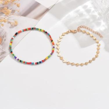 Imagem de Tornozeleira colorida com contas + tornozeleira de folha dourada, design de camada dupla, moda de verão, confortável e perfeita para tornozelos
