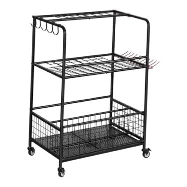 Imagem de MotiveTech Carrinho de ferramentas de jardim com rodinhas, multiuso, para pás e vassouras, instalação rápida, profissional, com cesto de malha, 65x40x94cm