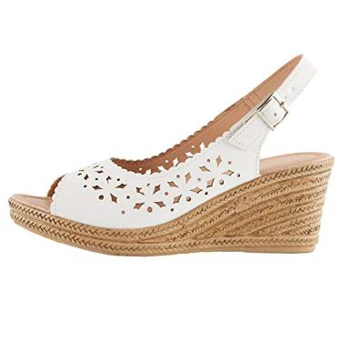 Imagem de Alexis Leroy Sandália feminina com salto cunha com recorte na gáspea, peep toe, Off-white, 34