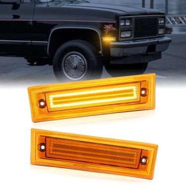 Imagem de CYBORICH Luzes de LED para Chevy C10 C20 C30 GMC C1500 C2500 C3500 Suburban Blazer 1981-1991 Jimmy Pickup Truck Amber Front Fender Bumper Sidemarker Lamp com lente âmbar, 2 peças