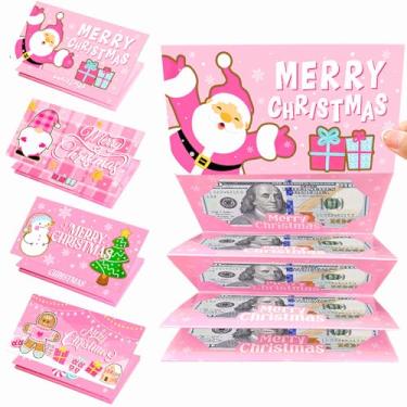 Imagem de Envelope rosa para dinheiro de Natal, porta-cartões de presente com 6 compartimentos, design de pão de gengibre, suprimentos de festa para mulheres, meninas