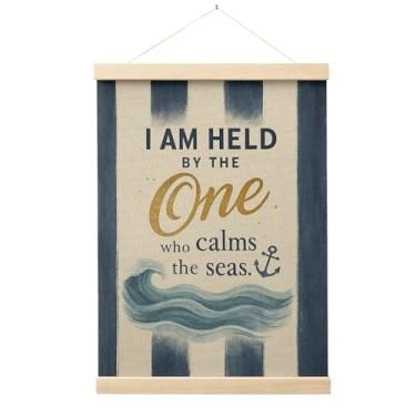 Imagem de Evcprz Quadro de pôster de arte de parede infantil náutica cristã, decoração náutica para berçário, bíblia azul listrada, oceano, impressão de arte de parede, decoração de parede para quarto de