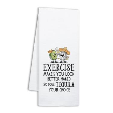 Imagem de NAHMAKNE Toalhas de cozinha de tequila engraçadas para mulheres, o exercício faz você parecer melhor nua, então a tequila é sua escolha, toalhas de prato de bar para barman, presentes para amantes de