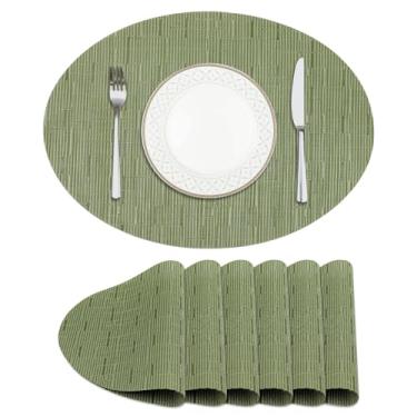 Imagem de Privalace Conjunto de 6 jogos americanos ovais de PVC, lavável, antiderrapante, resistente ao calor e a manchas, tapetes duráveis para cozinha, jantar diário, decoração de mesa de refeições, verde