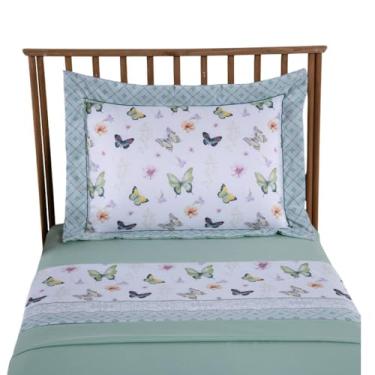 Imagem de Jogo de Lençol Infantil para Meninas, com Estampa Digital Temática de Borboletas, Jardins e Libélulas, 100% Poliéster 300 Fios, 3 Peças - Lençol com e sem Elástico e Fronha (Girls/Borboletas)