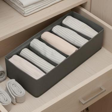 Imagem de Caixa de armazenamento de roupas dobrável de 6 grades com compartimento de polipropileno, organizador conveniente para gaveta de armário, uso embaixo da cama, 1 peça (cinza)