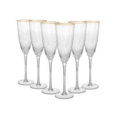 Imagem de WOLFF - Conjunto 6 Taças para Champagne De Vidro Com Borda Dourada Lines 300ml