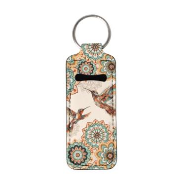 Imagem de gearider Porta-chaves de brilho labial beija-flor porta-chaves com anel de metal boho floral portátil acessórios de viagem para meninas e mulheres