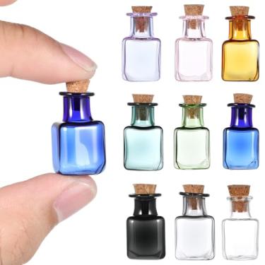 Imagem de Falzqq 9 minigarrafas de vidro com rolhas de cortiça, frascos de feitiços coloridos de 2 ml, mini frascos de poção, garrafa decorativa para festas, casamentos, decorações DIY