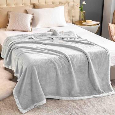 Imagem de Cobertor de lã com peso e mantas fofas femininas masculinas para cama sofá adulto longo duplo macio respirável confortável lavável na máquina para primavera outono inverno (cinza, 200 x 230 cm)