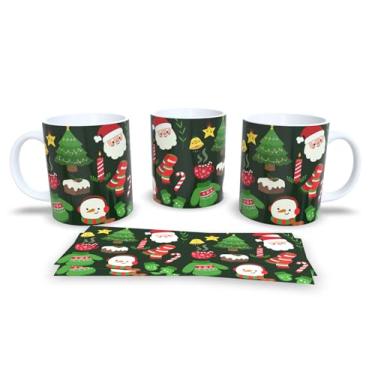 Imagem de Caneca de Natal Feliz Natal, Porcelana Branca com Design Natalino, Decoração com Papai Noel e Rena, Fundo Cinza com Flocos de Neve (5)