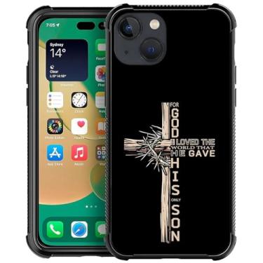 Imagem de OKBUOK Capa para iPhone 14 Plus, capa protetora à prova de choque com estampa fina bíblia cruz de madeira
