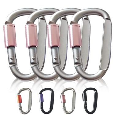 Imagem de Clipe mosquetão, fecho mosquetão em forma de anel D de 7,6 cm com portão de parafuso, gancho de pressão de mola de alumínio para clipe de chaveiro (rosa - 4 peças)