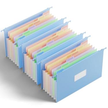 Imagem de ANSOOK Pastas de arquivo suspensas de palha de trigo, organizador de arquivos expansível de 3 cm com bolsos sanfonados, pacote com 3 pastas de arquivo, pasta de arquivos de grande capacidade com abas