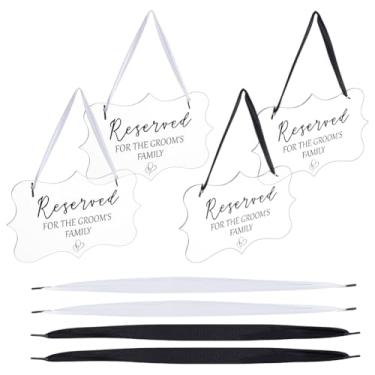 Imagem de NBEADS 4 conjuntos de placas de casamento acrílicas reservadas, placas suspensas impressas em UV transparentes, decoração de assentos com orifício de 6 mm para cerimônia e recepção da igreja, 14 x 23