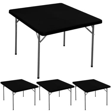 Imagem de Pacote com 4 toalhas de mesa quadradas para mesas de cartão de 106 x 106 cm, capa de mesa elástica para piquenique, impermeável, elástica, lavável, pátio, dobrável, para uso ao ar livre, elastano para